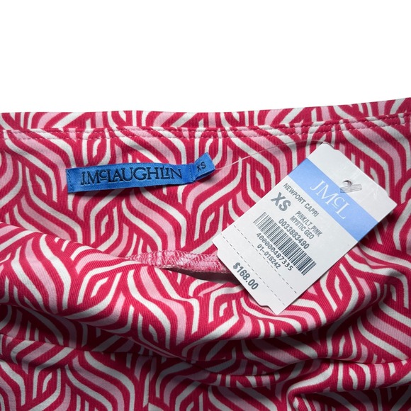 J. McLaughlin NWT Newport Capri Pants XS Pink White Geo Print Cropped. MSRP $168 - Picture 6 of 9